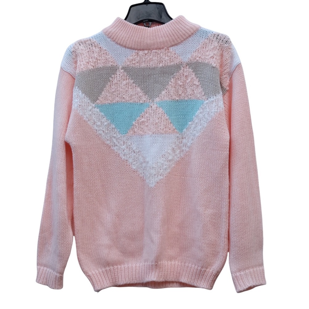 DEB True Vintage 80s Knit Pink Mock Neck Long Sleeve Winter Sweater Like New S